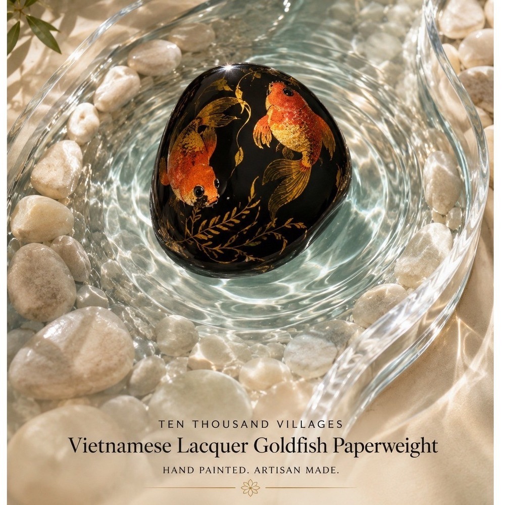 Ten Thousand Villages Vietnamese Lacquer Goldfish Paperweight Hand Painted